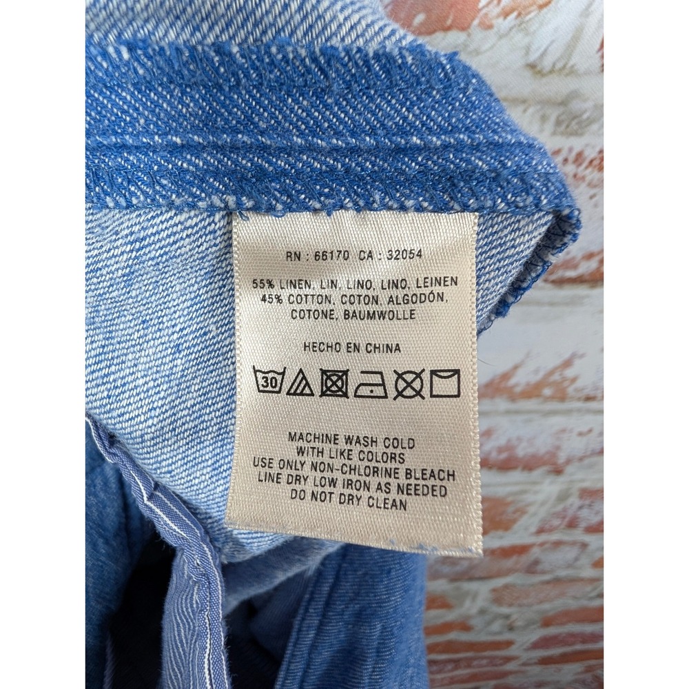 Anthropologie Elevenses Wide Leg Pants Womens 4 Blue Linen Blend Cropped 2062 View 4
